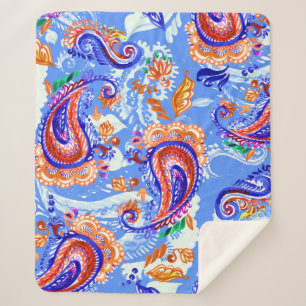 Colourful paisley seamless pattern sherpa blanket