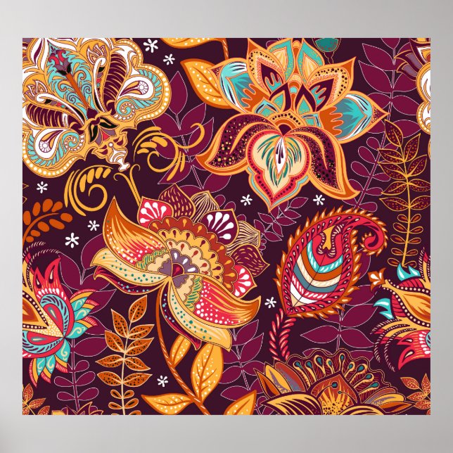 Colourful Paisley Style Floral Pattern Poster (Front)