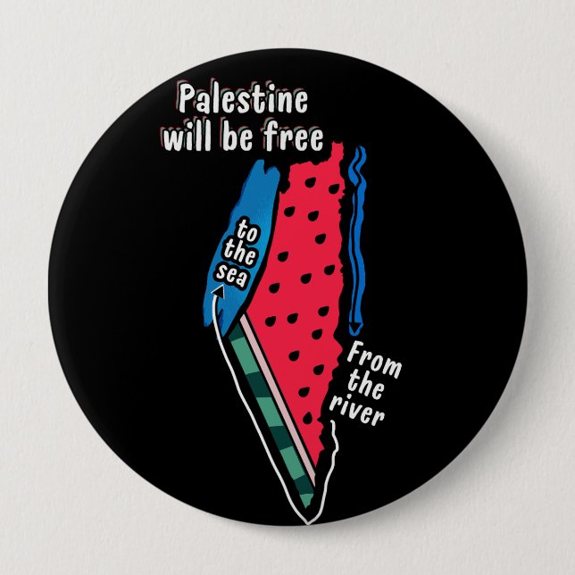 colourful palestine watermelon map graphic design 4 inch round button (Front)