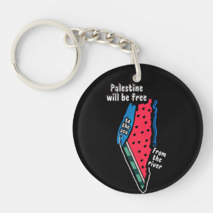 colourful palestine watermelon map graphic design keychain