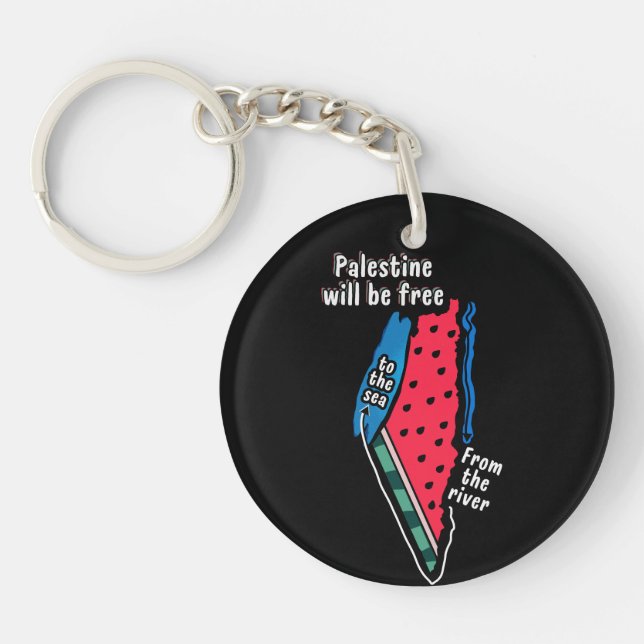 colourful palestine watermelon map graphic design keychain (Front)