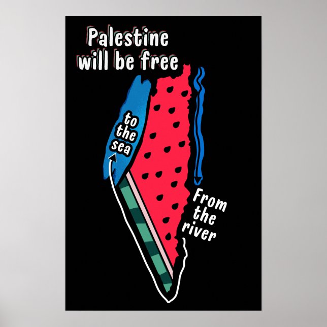 colourful palestine watermelon map graphic design poster (Front)