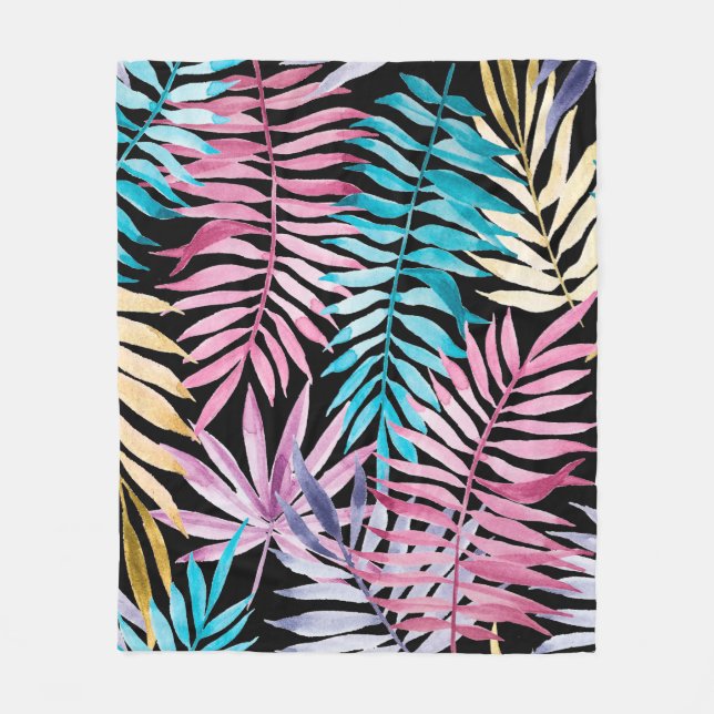 Colourful palm leaves pattern fleece blanket (Front)