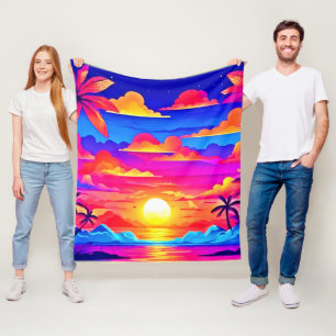 Colourful Palm Tree Sunset Fleece Blanket