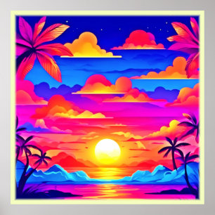 Colourful Palm Tree Sunset Poster
