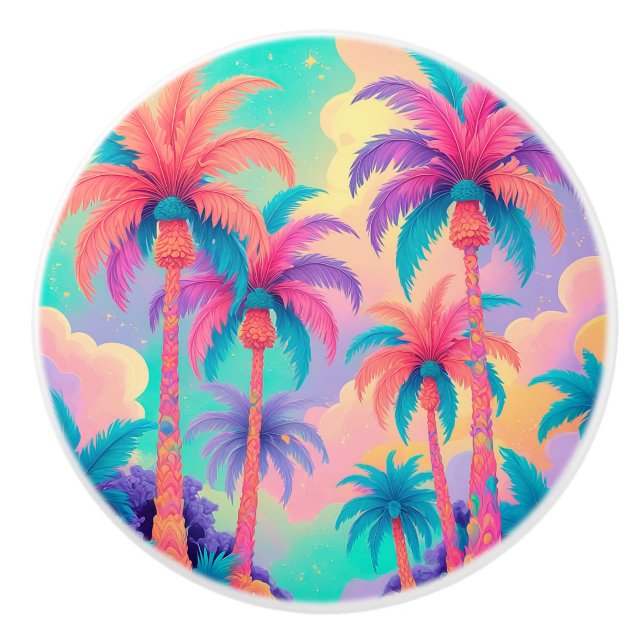 Colourful Palm trees Ceramic Knob (Front)