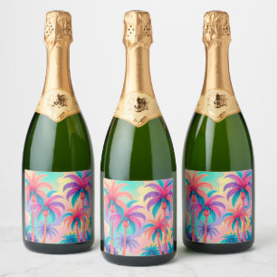 Colourful Palm trees Sparkling Wine Label