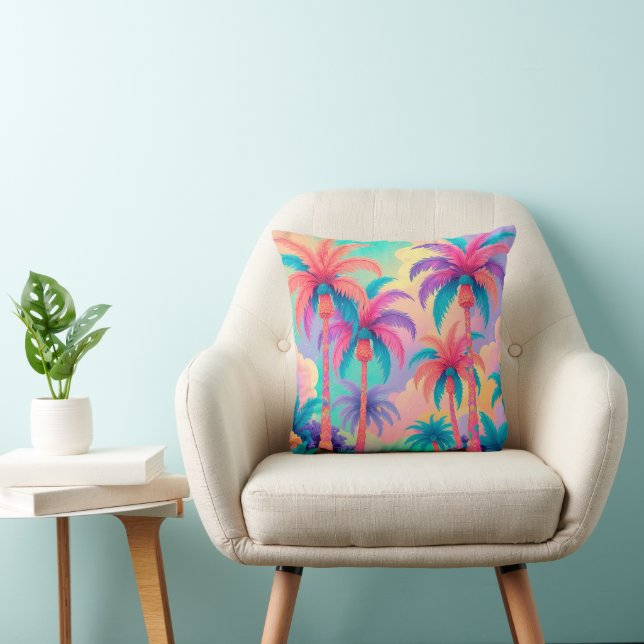 Colourful Palm trees Throw Pillow (Chair)