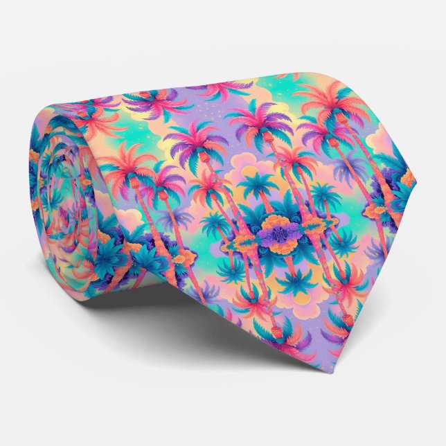 Colourful Palm trees Tie (Rolled)