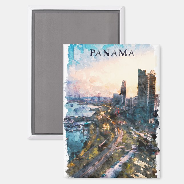 Colourful Panama City Skyline  Magnet (Front/Back)