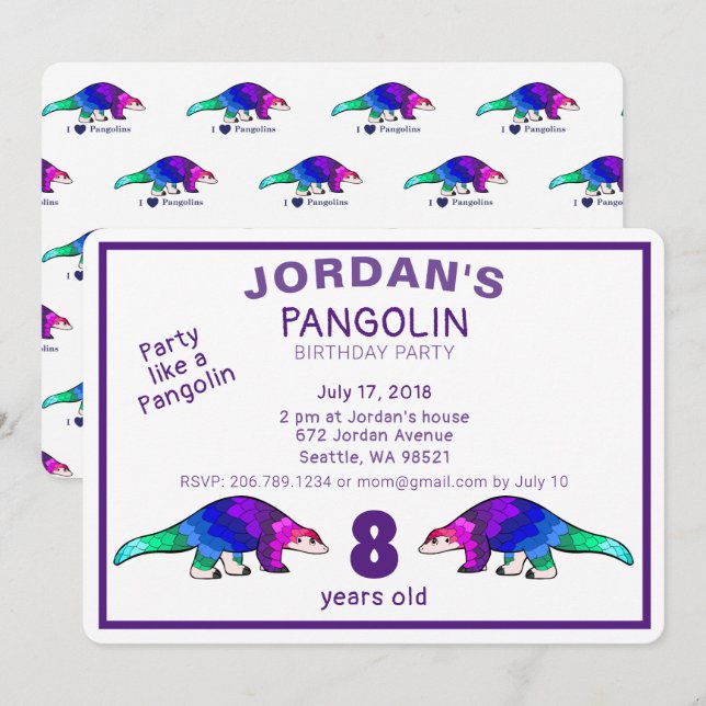 Colourful Pangolin Birthday Invitation (Front/Back)
