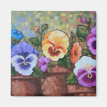 "Colourful Pansies" 2" Square Magnet