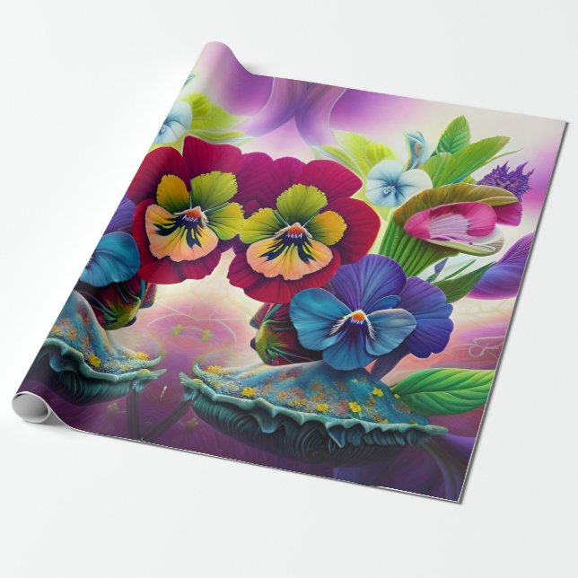 Colourful Pansies -AI ART Wrapping Paper (Unrolled)