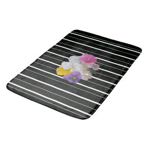 Colourful Pansies And Bold Stripes Bath Mat