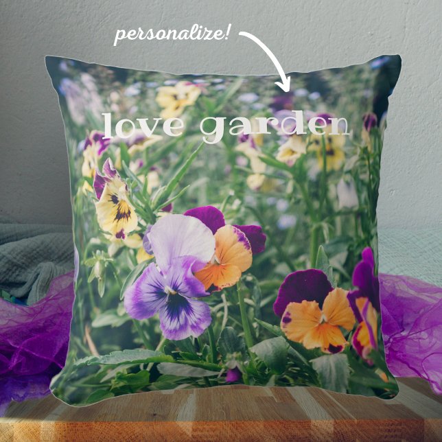 Colourful pansies in a summer country garden throw pillow (Creator Uploaded)