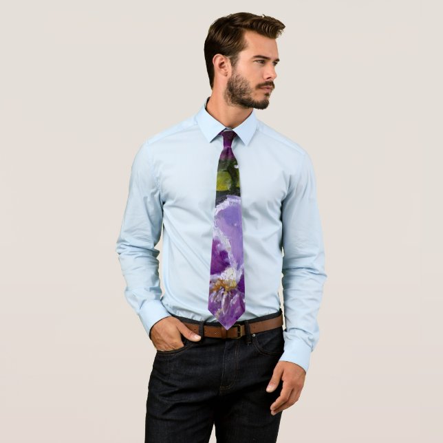 Colourful Pansies in Purple Violet Green Yellow Tie (In Situ)