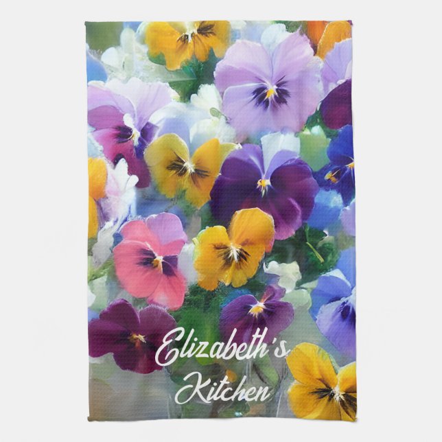 Colourful Pansies  Kitchen Towel (Vertical)