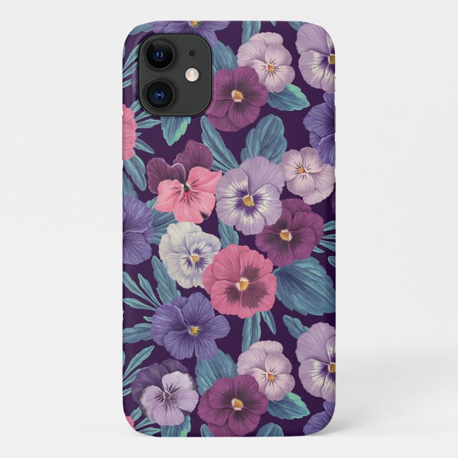 Colourful pansies on deep violet Case-Mate iPhone case (Back)