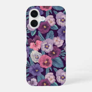 Colourful pansies on deep violet iPhone 16 case
