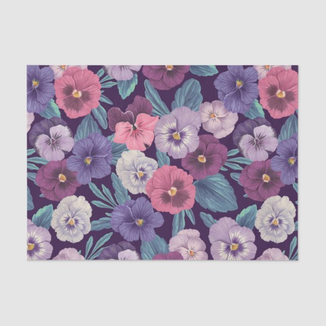 Colourful pansies on deep violet tissue paper (Front)