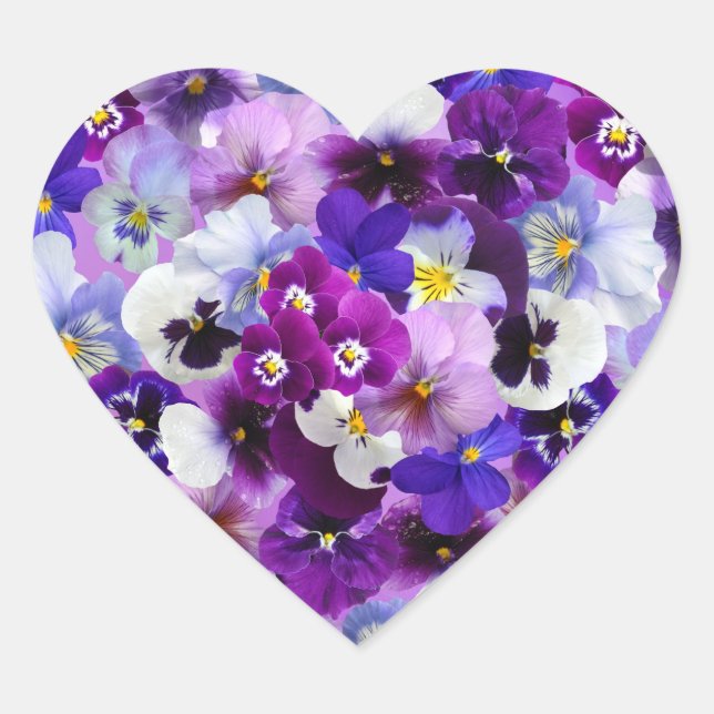 Colourful Pansies, Pretty Flowers,  Heart Sticker (Front)