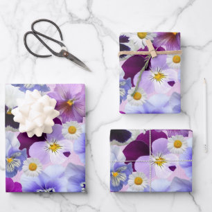 Colourful Pansy and Daisy Flowers Wrapping Paper Sheet