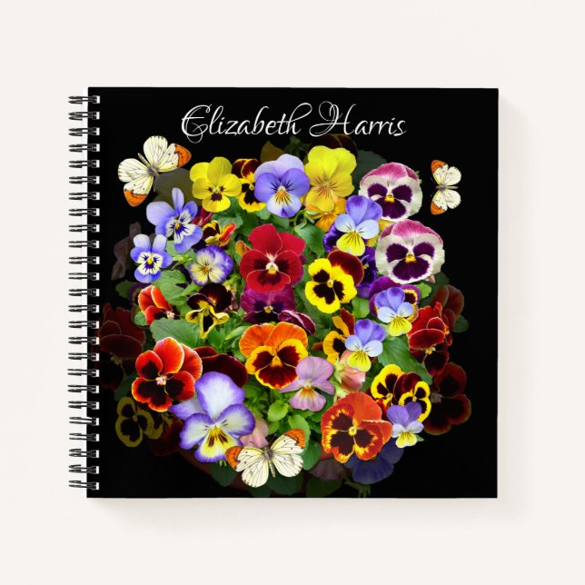 Colourful Pansy Arrangement with Butterflies   Not Notebook (Front)