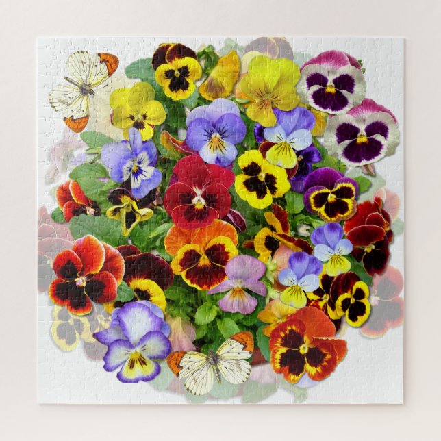 Colourful Pansy Arrangement with Butterflies Squar Jigsaw Puzzle (Vertical)