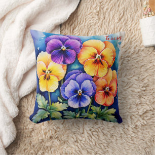 Colourful Pansy February Birth Flower Personalized Throw Pillow
