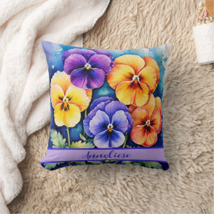 Colourful Pansy February Birth Flower Personalized Throw Pillow