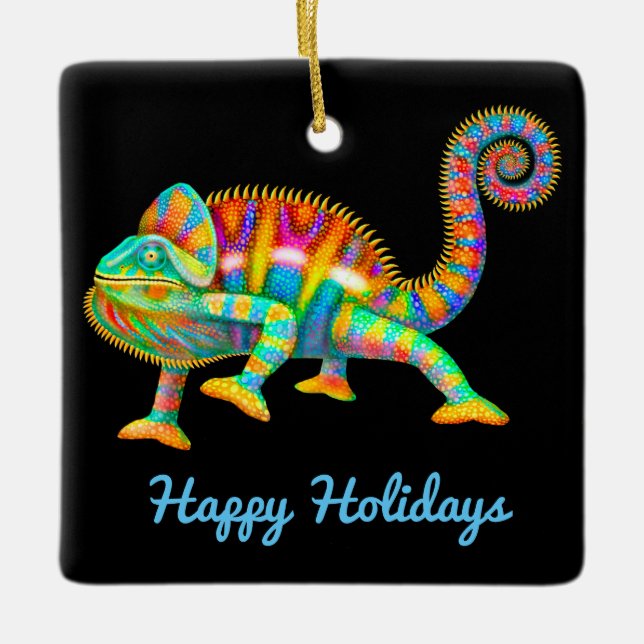 Colourful Panther Chameleon Ceramic Ornament (Front)