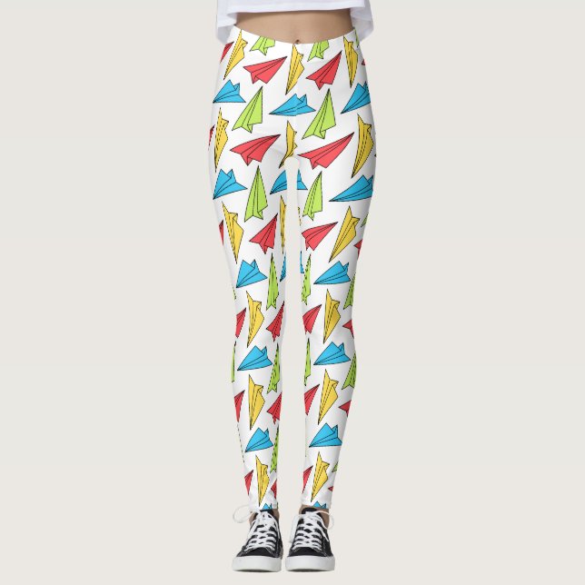 Colourful Paper Airplanes Pattern Leggings (Front)