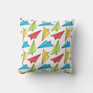 Colourful Paper Airplanes Pattern Throw Pillow