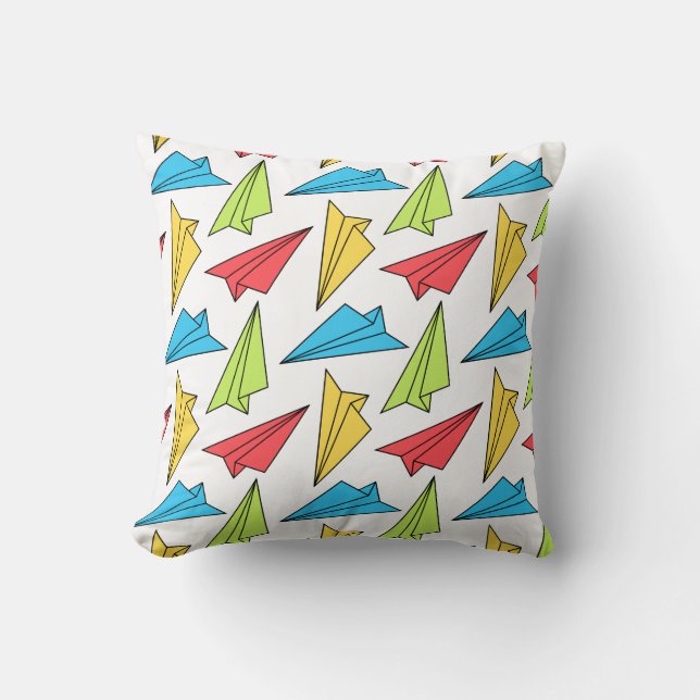 Colourful Paper Airplanes Pattern Throw Pillow (Front)