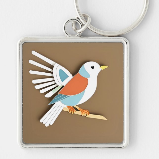 Colourful Paper Art of Bird Keychain (Front)