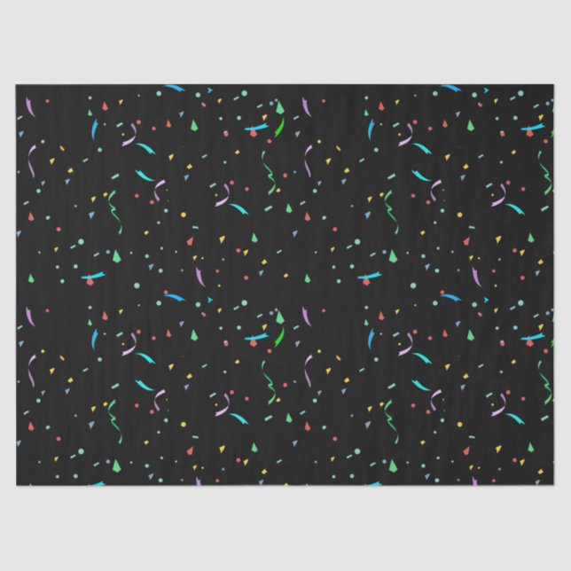 Colourful Paper Confetti on Black | Tissue Paper (Front)