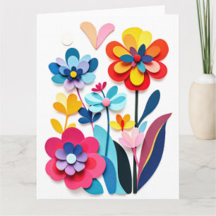Colourful Paper Cut Flowers Joyful Botanical Card