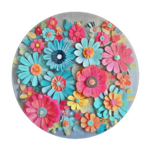 Colourful Paper Floral Art Cutting Board