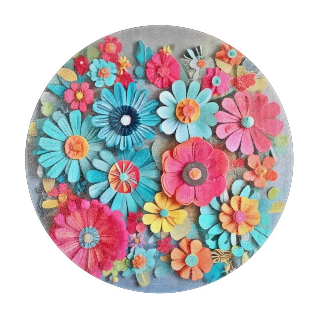 Colourful Paper Floral Art Cutting Board (Front)