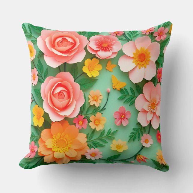 Colourful Paper Flower Arrangement Throw Pillow (Front)