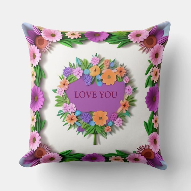 Colourful Paper Flower Frame Throw Pillow (Front)
