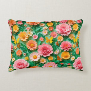 Colourful Paper Flowers and Butterflies Accent Pillow
