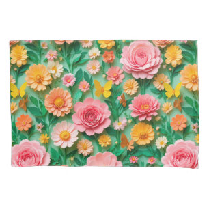 Colourful Paper Flowers and Butterflies Pillowcase