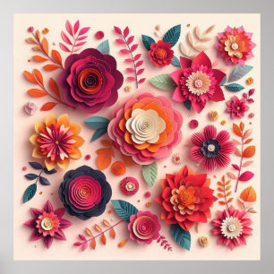Colourful Paper Flowers Poster