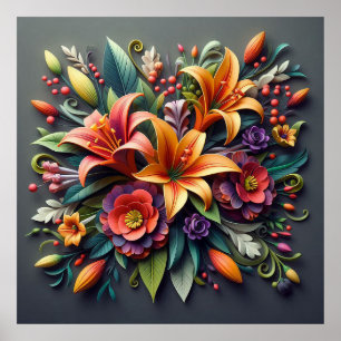 Colourful Paper Flowers Poster