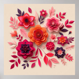 Colourful Paper Flowers Poster