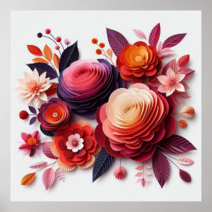 Colourful Paper Flowers Poster