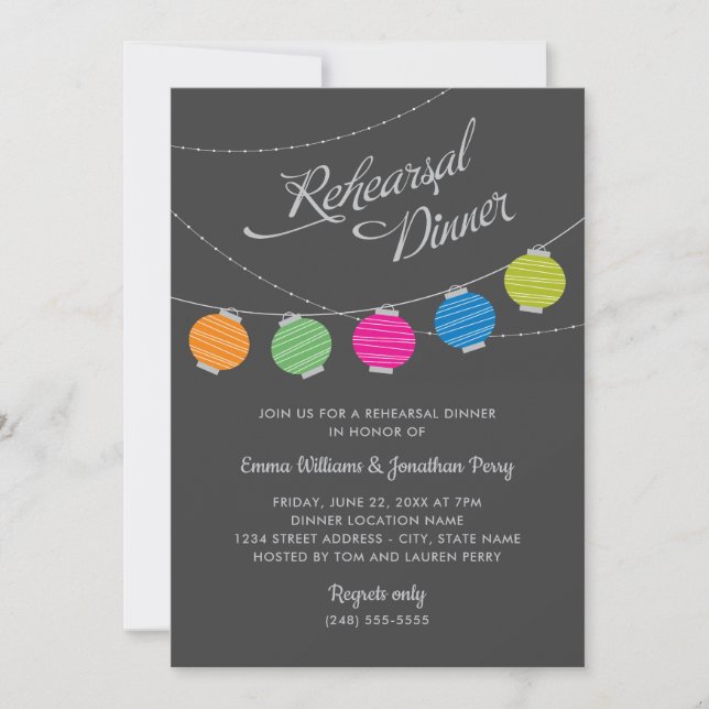 Colourful Paper Lanterns Wedding Rehearsal Dinner Invitation (Front)