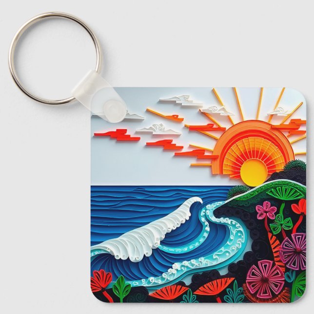 Colourful Paper Quilling Artwork Keychain (Front)
