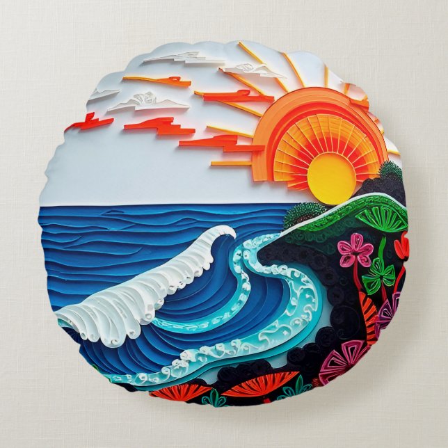 Colourful Paper Quilling Artwork Round Pillow (Front)